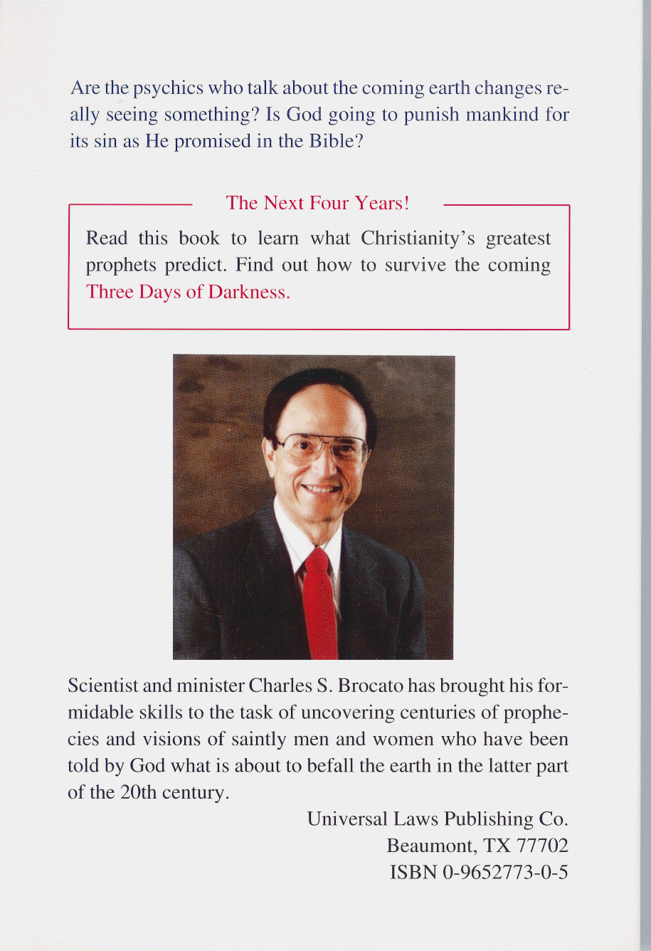 [Back Cover of The Two-Fold Chastisement: Visions of The Coming Earth Changes]